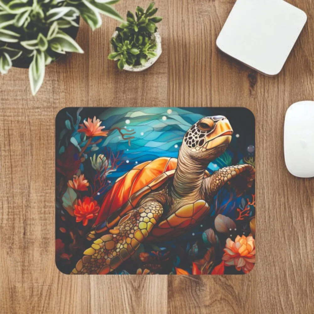 Beautiful Sea Turtle Mousepad Computer Desk Mat Handmade Office Decor